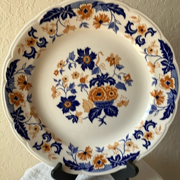 Atkins Ming Flower: Floral Blue & Cream Dinner Plate - Picture 9 of 15